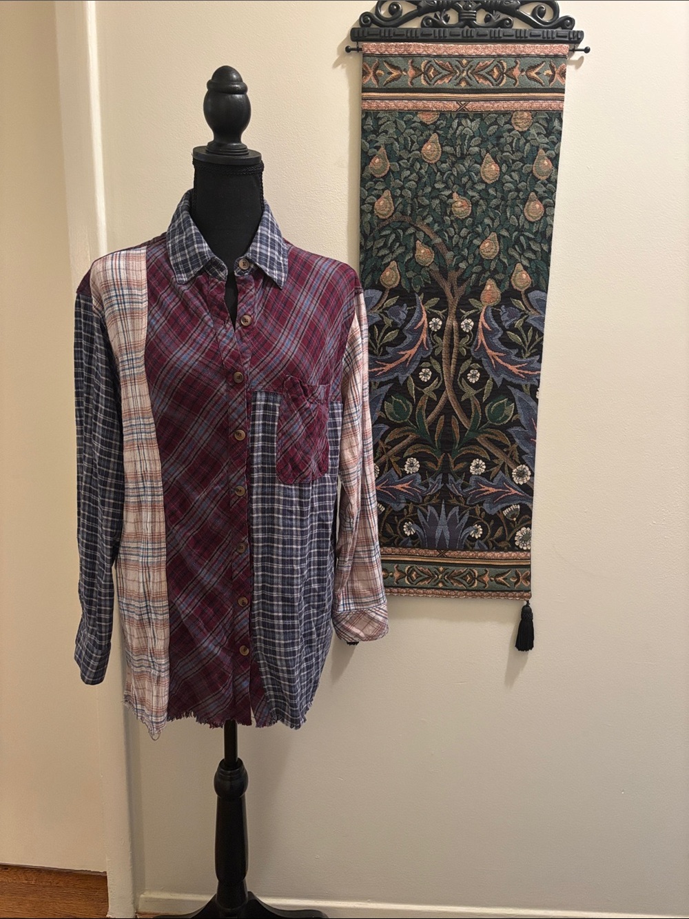 Rewind Distressed Patchwork Flannel Grunge M